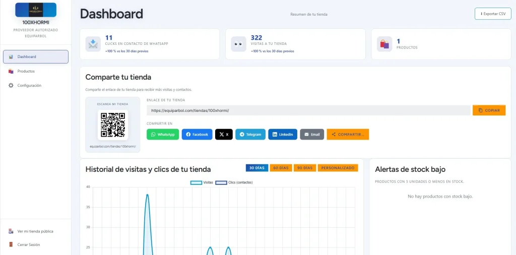 Equiparbol — panel vendedor dashboard Equiparbol — panel vendedor dashboard, client project by Cristian Leyton