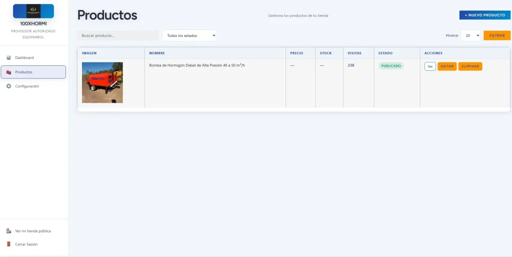 Equiparbol — panel vendedor dashboard 2 Equiparbol — panel vendedor dashboard 2, client project by Cristian Leyton