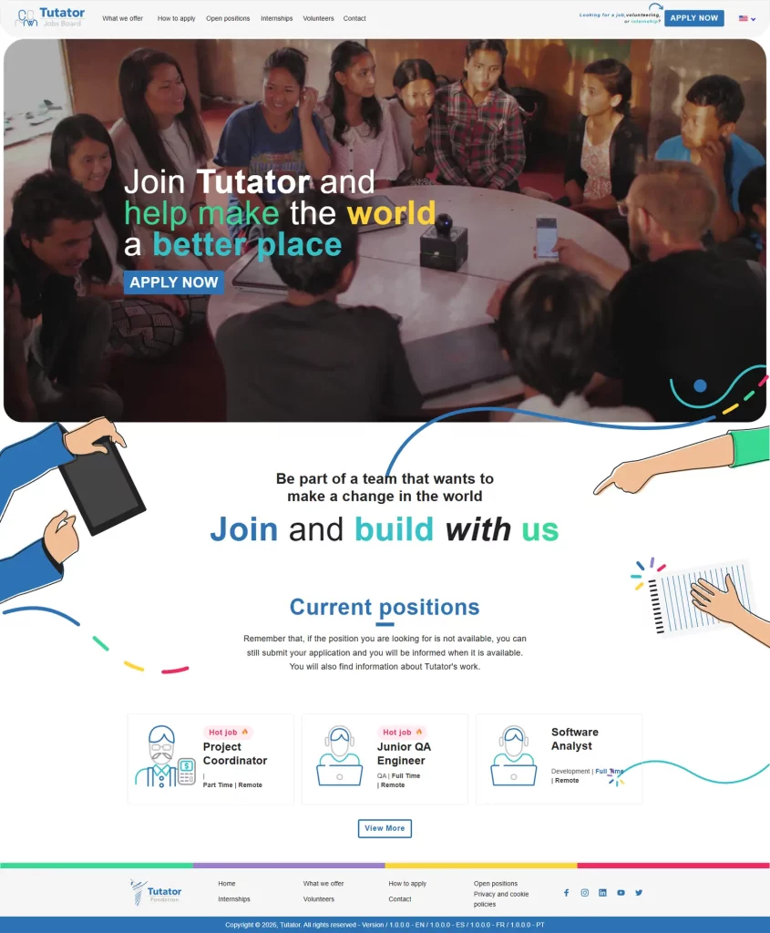 Tutator Jobs website interface and digital experience