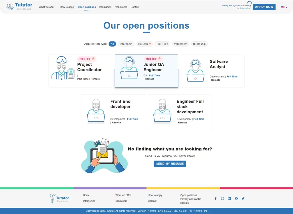 Tutator Jobs website interface and digital experience